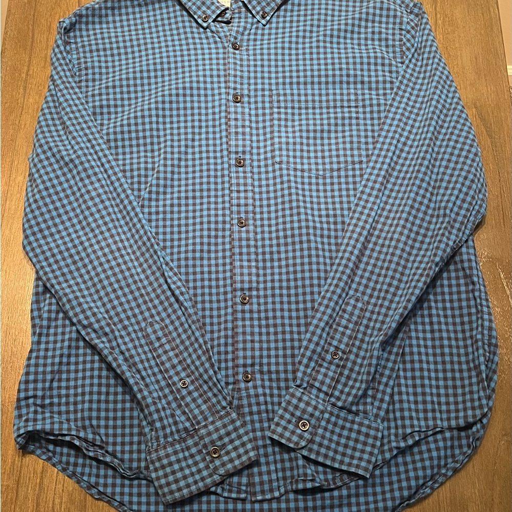 Old Navy Men's Blue Plaid Button Down Shirt Slim Fit